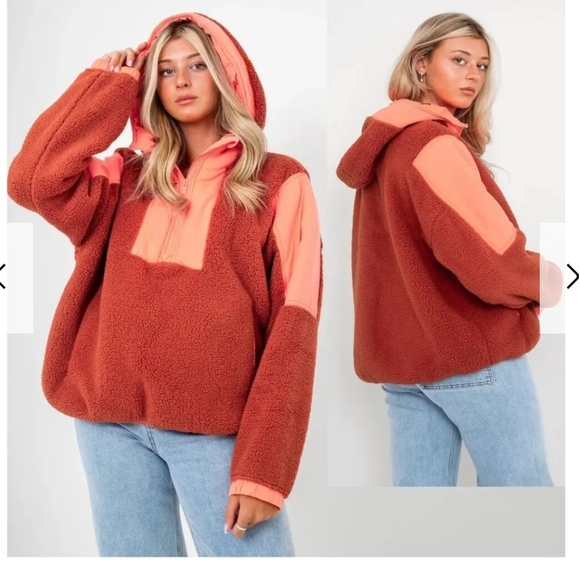 FP MOVEMENT Free people lead the Pack Fleece HoodedPullover Neon coral.XS NWT - Picture 1 of 15